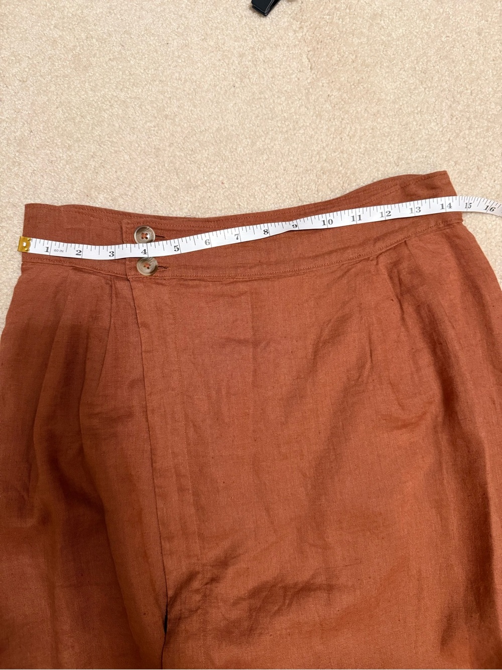 Anthro Rust Midi Wrap Linen Skirt with Button Waist - Picture 3 of 6